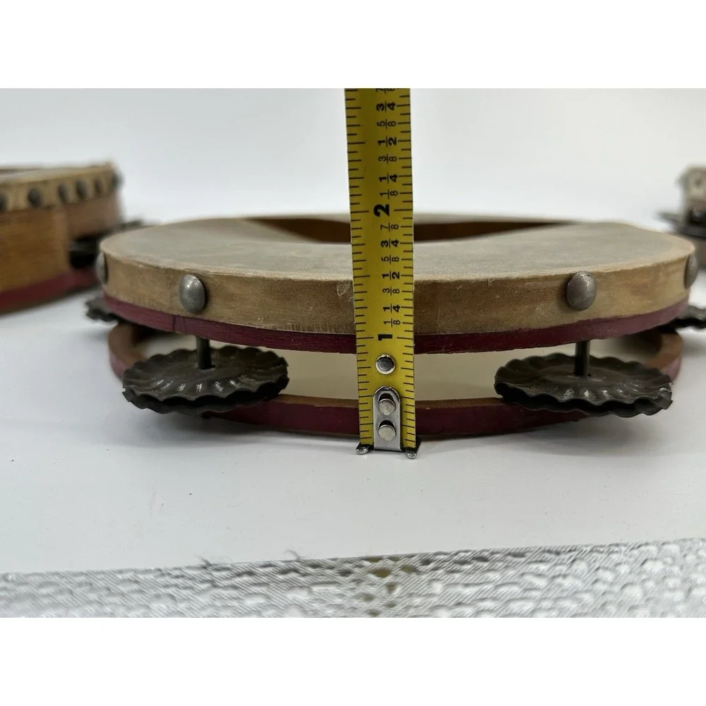 Vintage Rawhide Tambourine Lot Of 3 Calf Skin Head